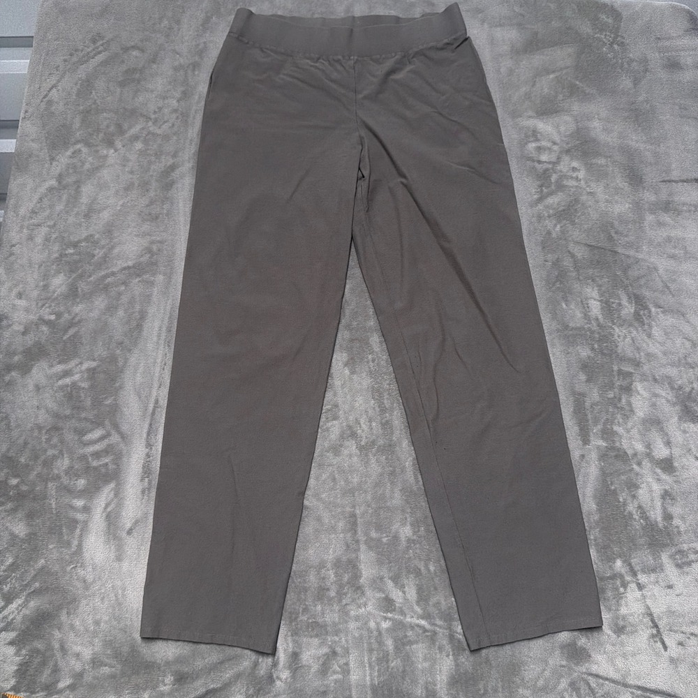 Eileen Fisher Straight Leg Pants Womens M Gray Elastic Waist Stretch Casual